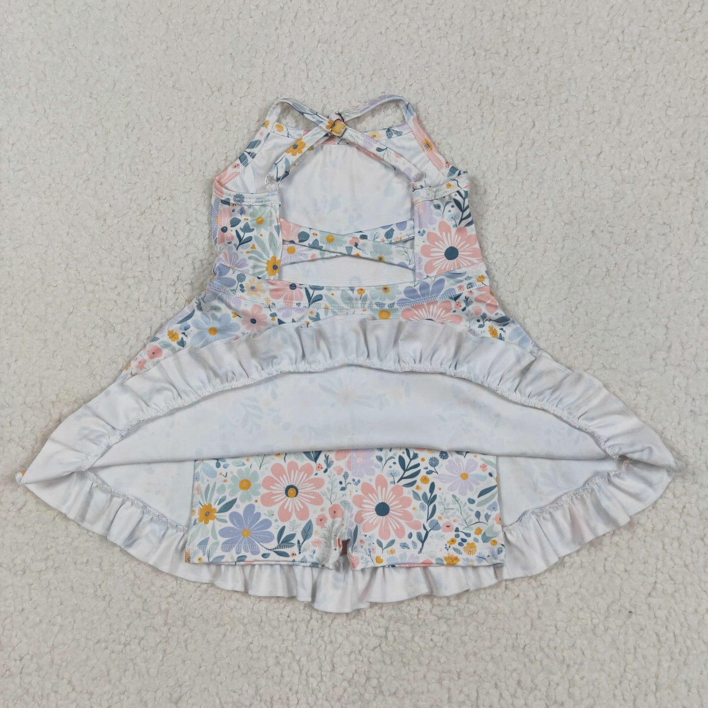 RTS NO MOQ baby girl clothes yoga floral suspender skirt sets-2