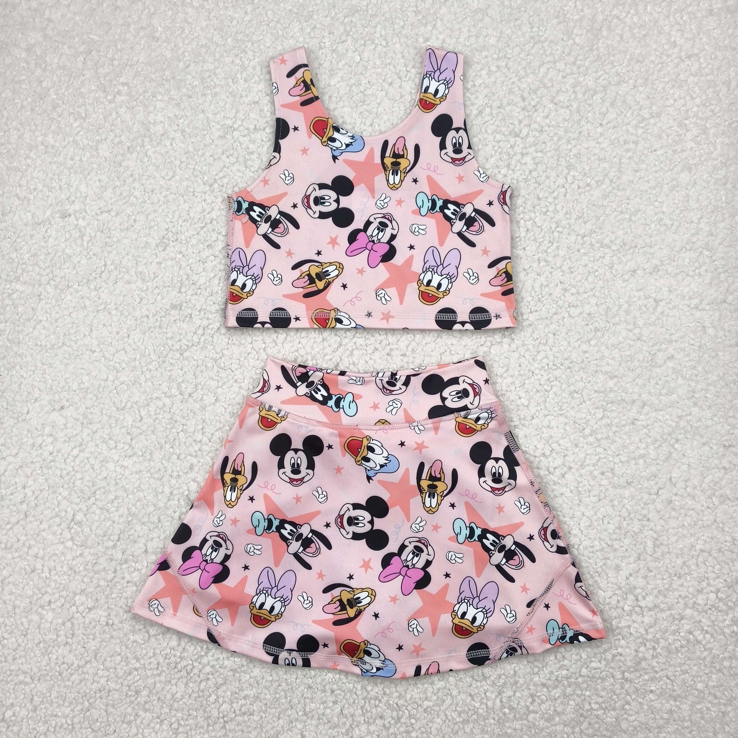 RTS NO MOQ GSD2332 Mickey Donald Duck star pink vest skirt yoga