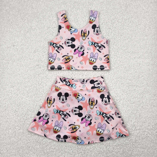 RTS NO MOQ GSD2332 Mickey Donald Duck star pink vest skirt yoga