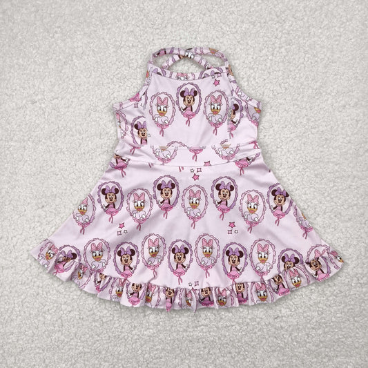 RTS NO MOQ GSD2343 Minnie Donald Duck star pink sleeveless yoga dress