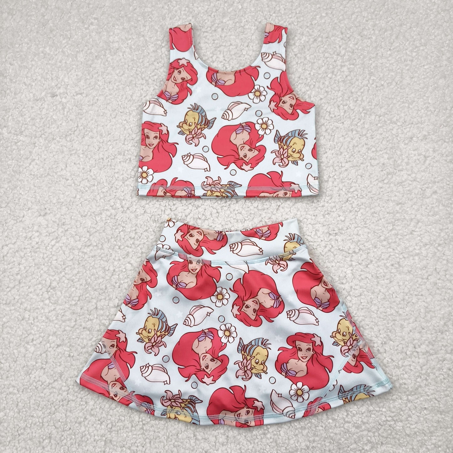 RTS NO MOQ GSD2354 Cartoon fish blue vest skirt yoga set-GSD3231