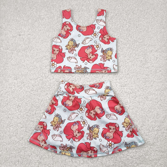 RTS NO MOQ GSD2354 Cartoon fish blue vest skirt yoga set-GSD3231