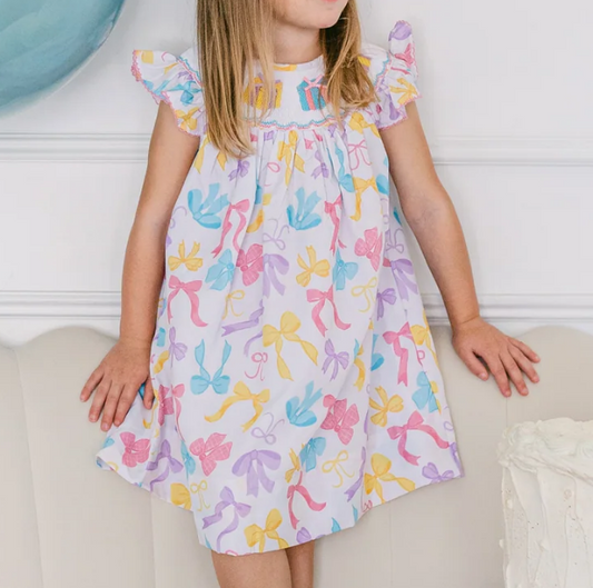 no moq GSD2367 PRE-ORDER baby girl clothes bow flying sleeve dress-2025.3.22