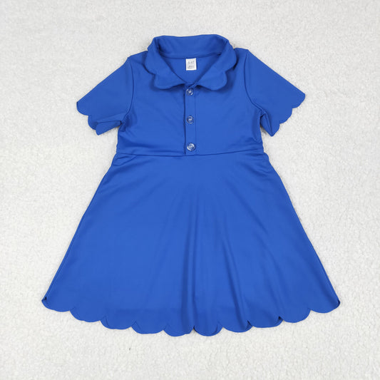 RTS NO MOQ GSD2475 Solid royal blue button short-sleeved yoga dress