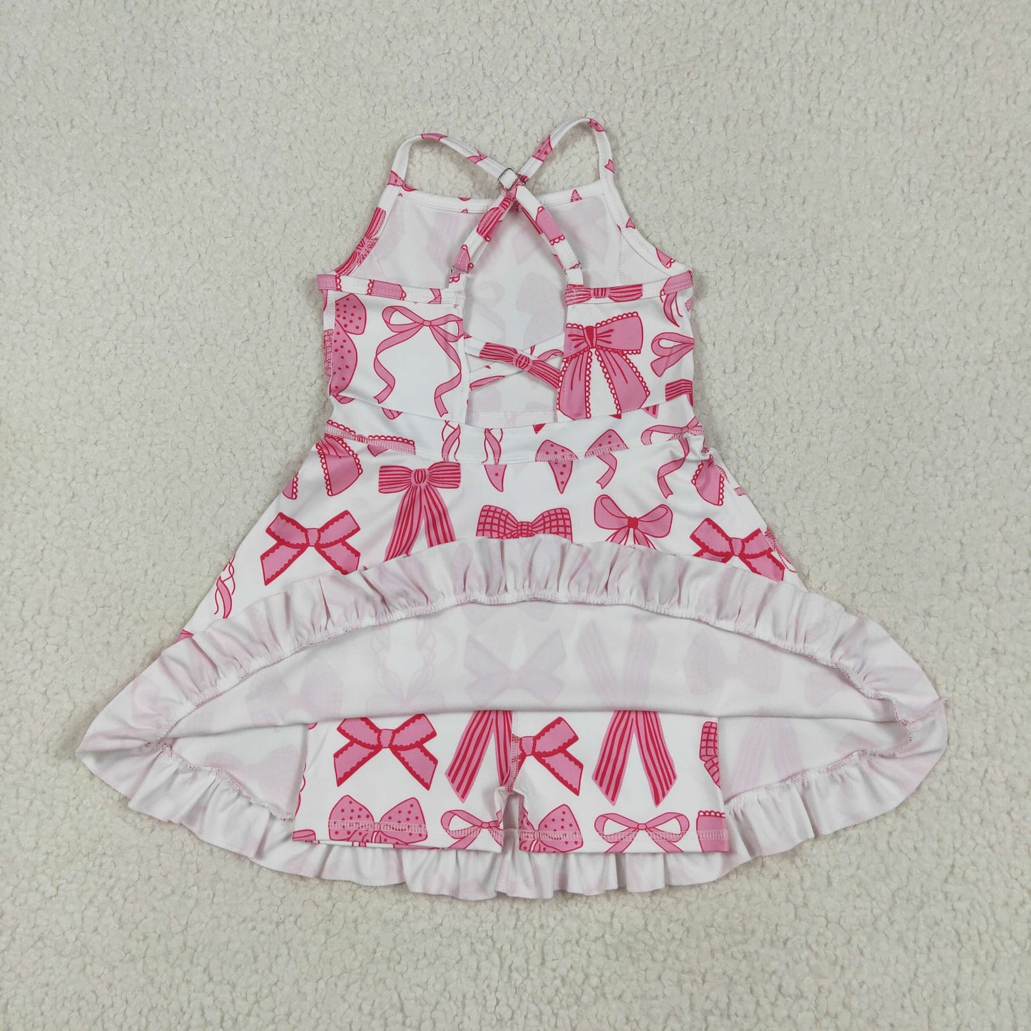 RTS NO MOQ GSD2564 White yoga sleeveless dress with pink bow pattern