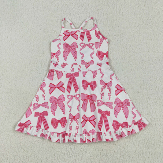 RTS NO MOQ GSD2564 White yoga sleeveless dress with pink bow pattern