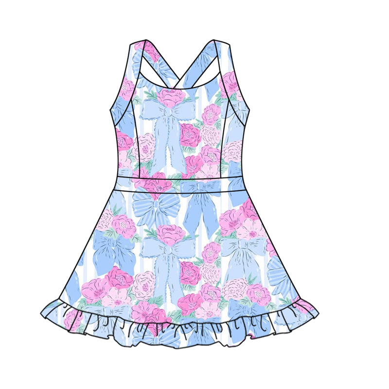 no moq GSD2570 PRE-ORDER baby girl clothes yoga bow floral sleeveless dress-2025.5.8