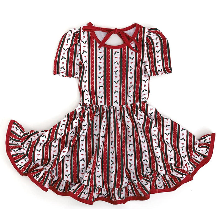 no moq GSD2612 PRE-ORDER baby girl clothes Short sleeves red polka dots holly girls Christmas dress-2025.5.27