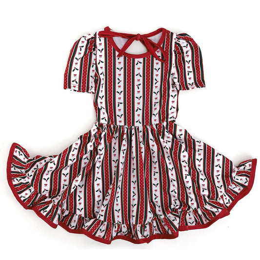 no moq GSD2612 PRE-ORDER baby girl clothes Short sleeves red polka dots holly girls Christmas dress-2025.5.27