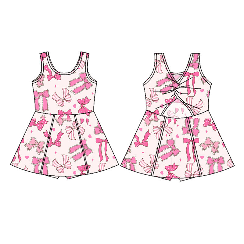 no moq GSD2628 PRE-ORDER baby girl clothes yoga Sleeveless pink bows kids girls athletic dresses-2025.5.27
