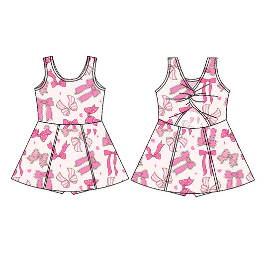 no moq GSD2628 PRE-ORDER baby girl clothes yoga Sleeveless pink bows kids girls athletic dresses-2025.5.27