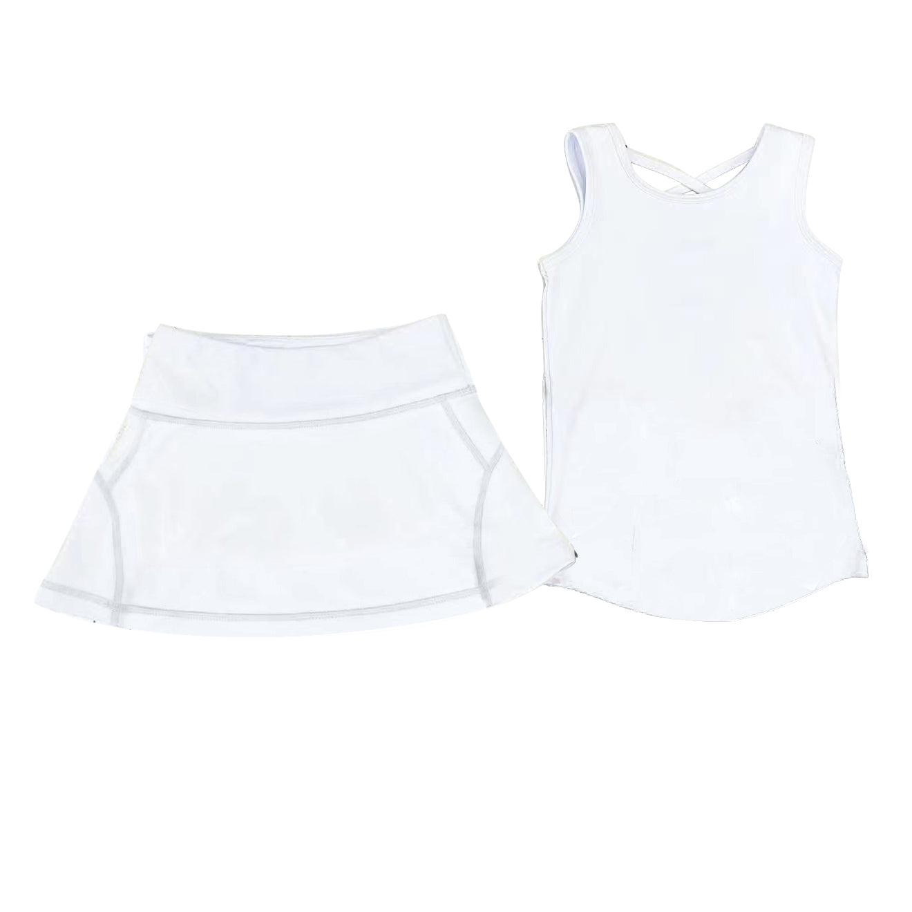 no moq GSD2651 PRE-ORDER baby girl clothes yoga solid white sleeveless skirts set-2025.5.30