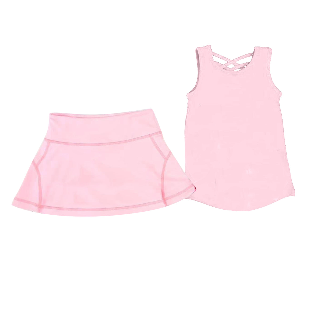 no moq GSD2652 PRE-ORDER baby girl clothes yoga solid pink sleeveless skirts set-2025.5.30