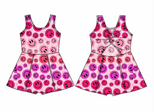 no moq GSD2655 PRE-ORDER baby girl clothes yoga smiley rose red Sleeveless dresses-2025.6.2