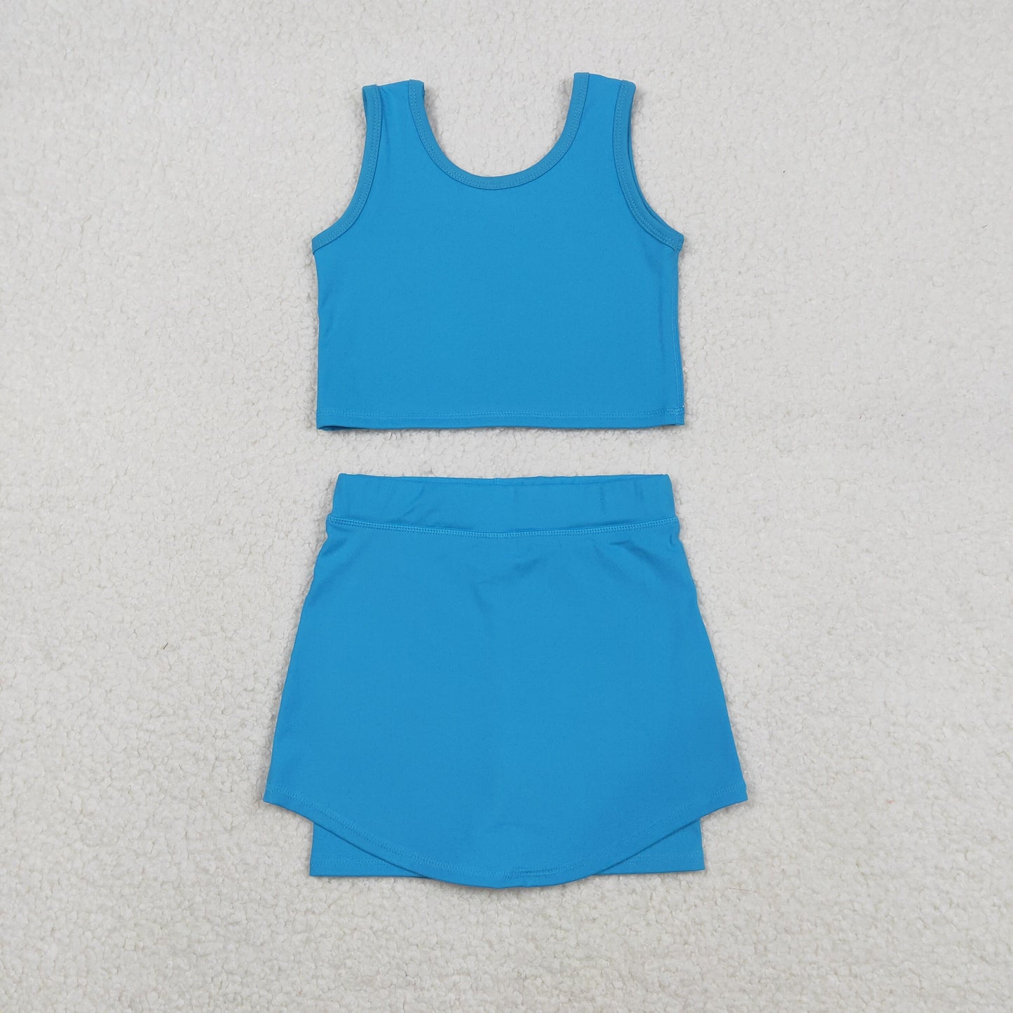 RTS NO MOQ（In Stock) GSD2659 Solid Blue Sleeveless Midi Skirt Yoga Set
