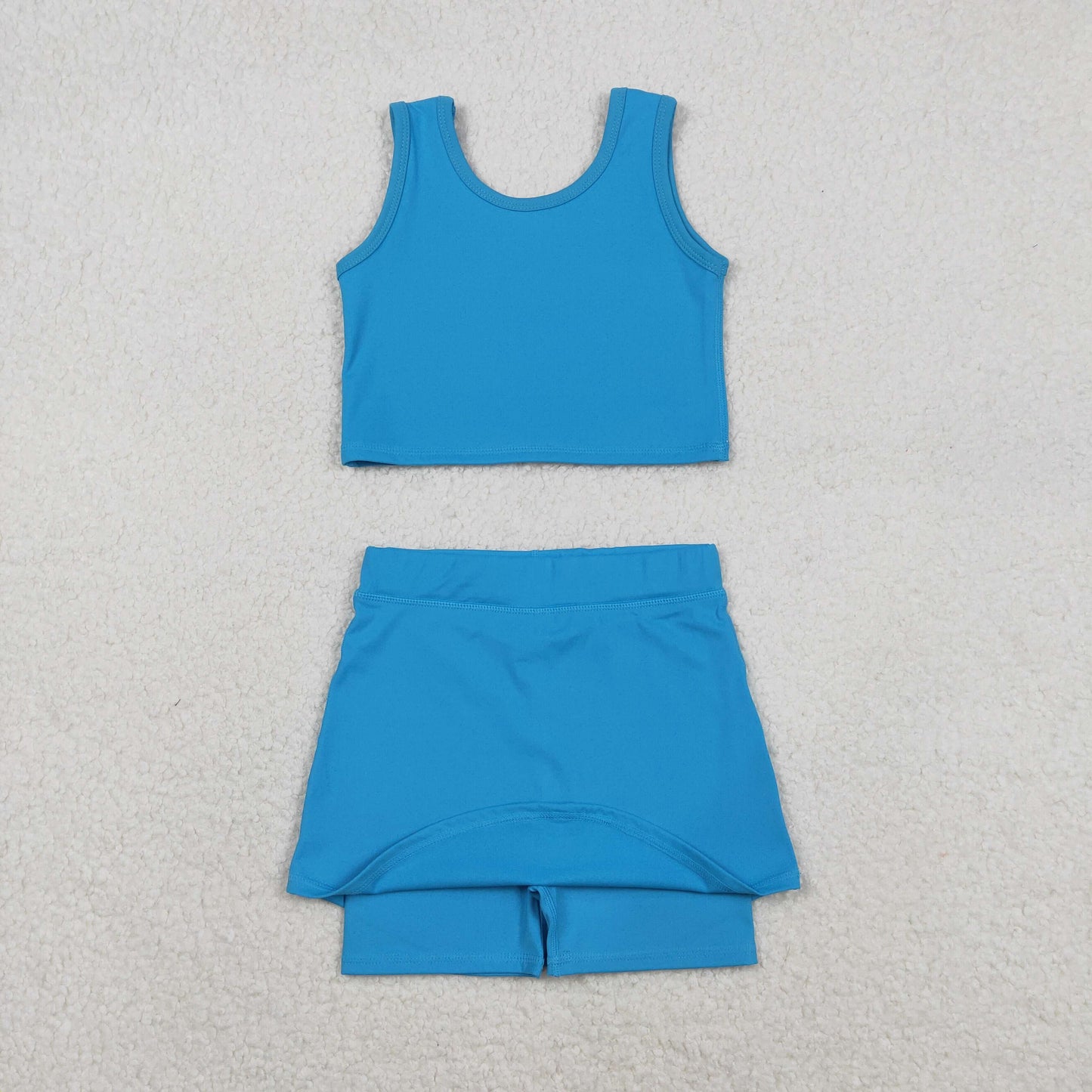 RTS NO MOQ（In Stock) GSD2659 Solid Blue Sleeveless Midi Skirt Yoga Set