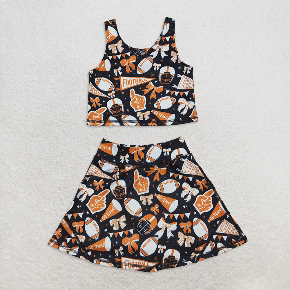 RTS NO MOQ Sibling baby girl clothes team cheer skirt yoga sets and dress