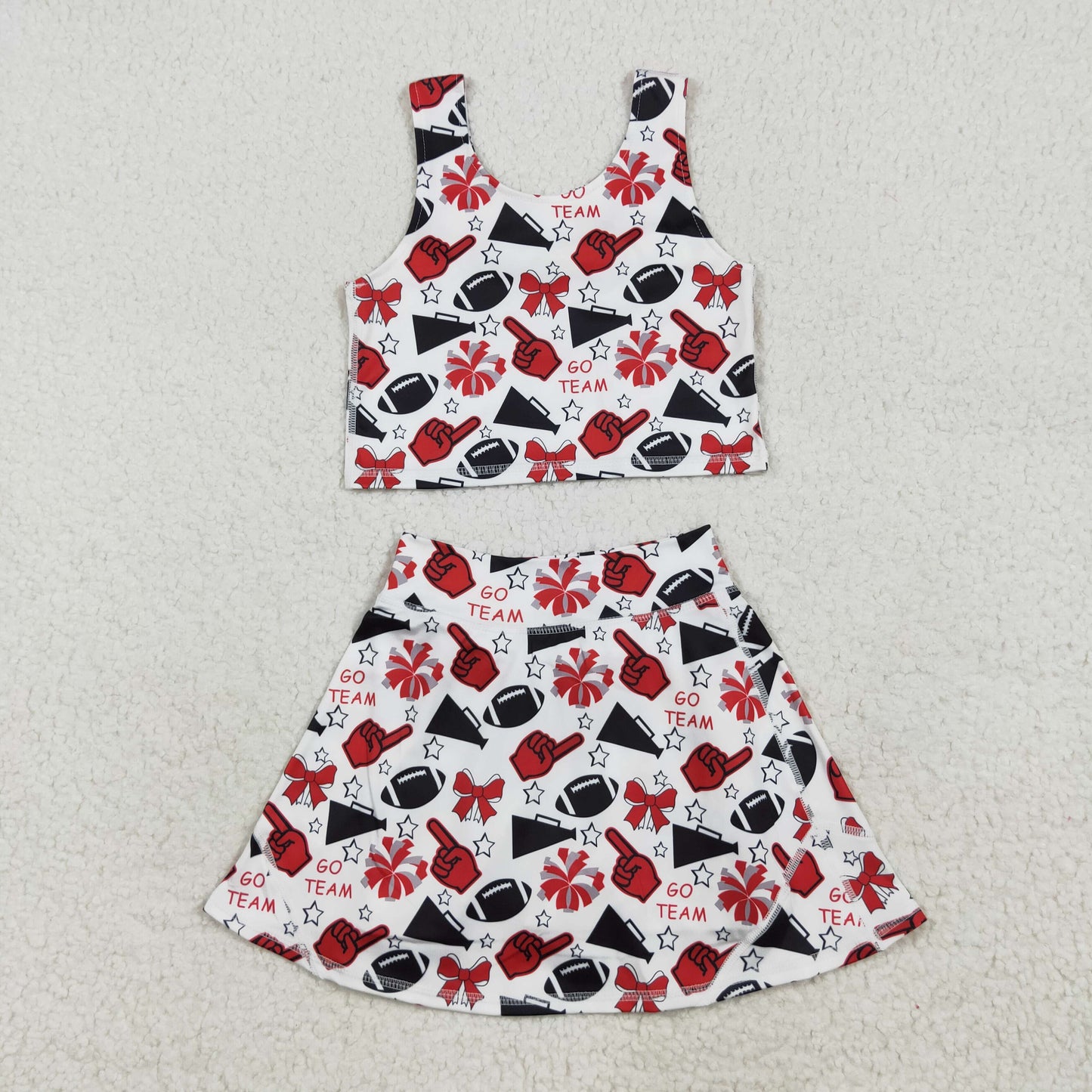 RTS NO MOQ Sibling baby girl clothes team cheer skirt yoga sets