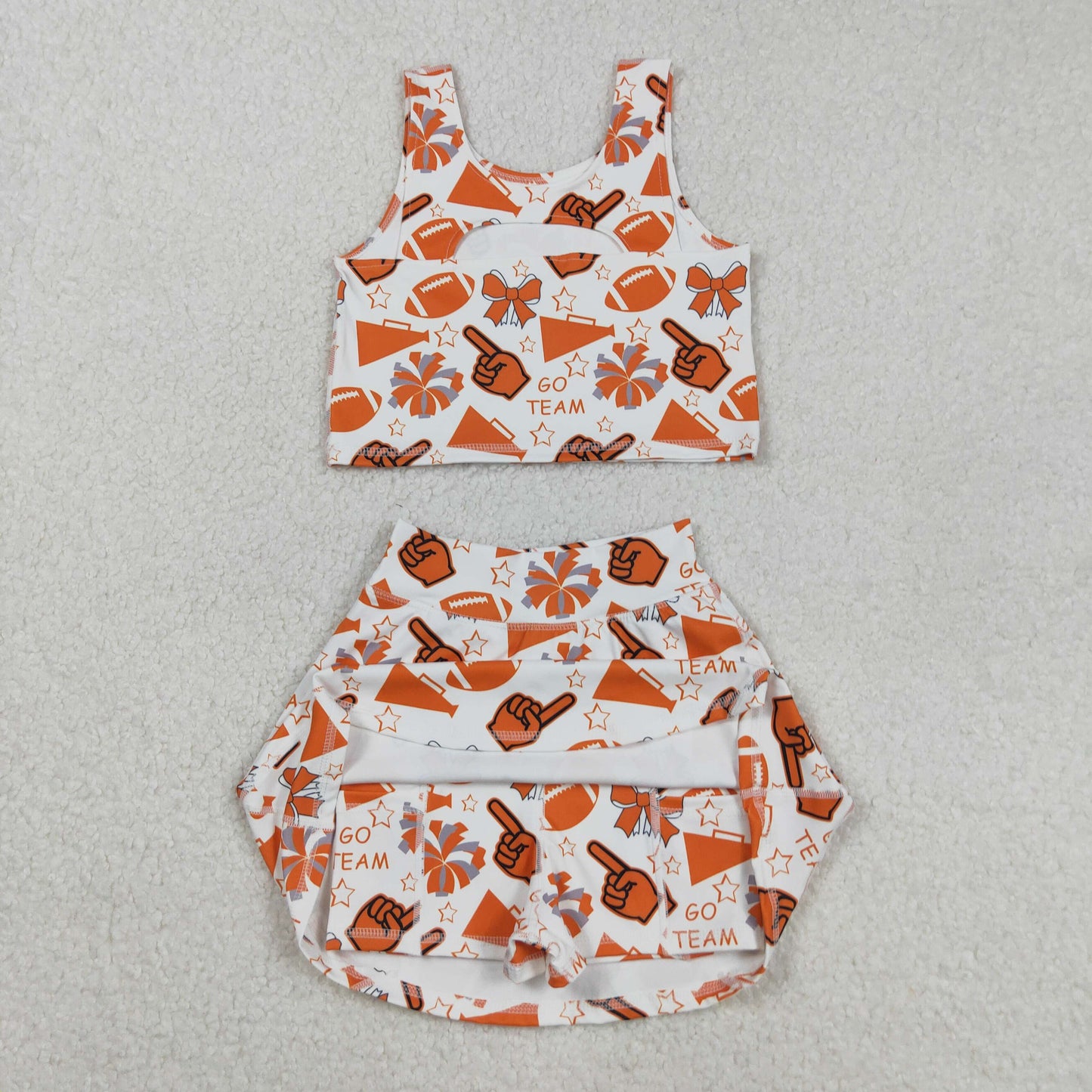 RTS NO MOQ Sibling baby girl clothes team cheer skirt yoga sets