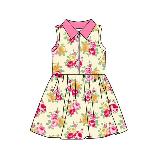 no moq GSD2712 PRE-ORDER baby girl clothes yoga floral pink sleeveless dress-2025.6.16