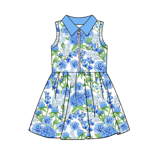 no moq GSD2713 PRE-ORDER baby girl clothes yoga floral blue sleeveless dress-2025.6.16