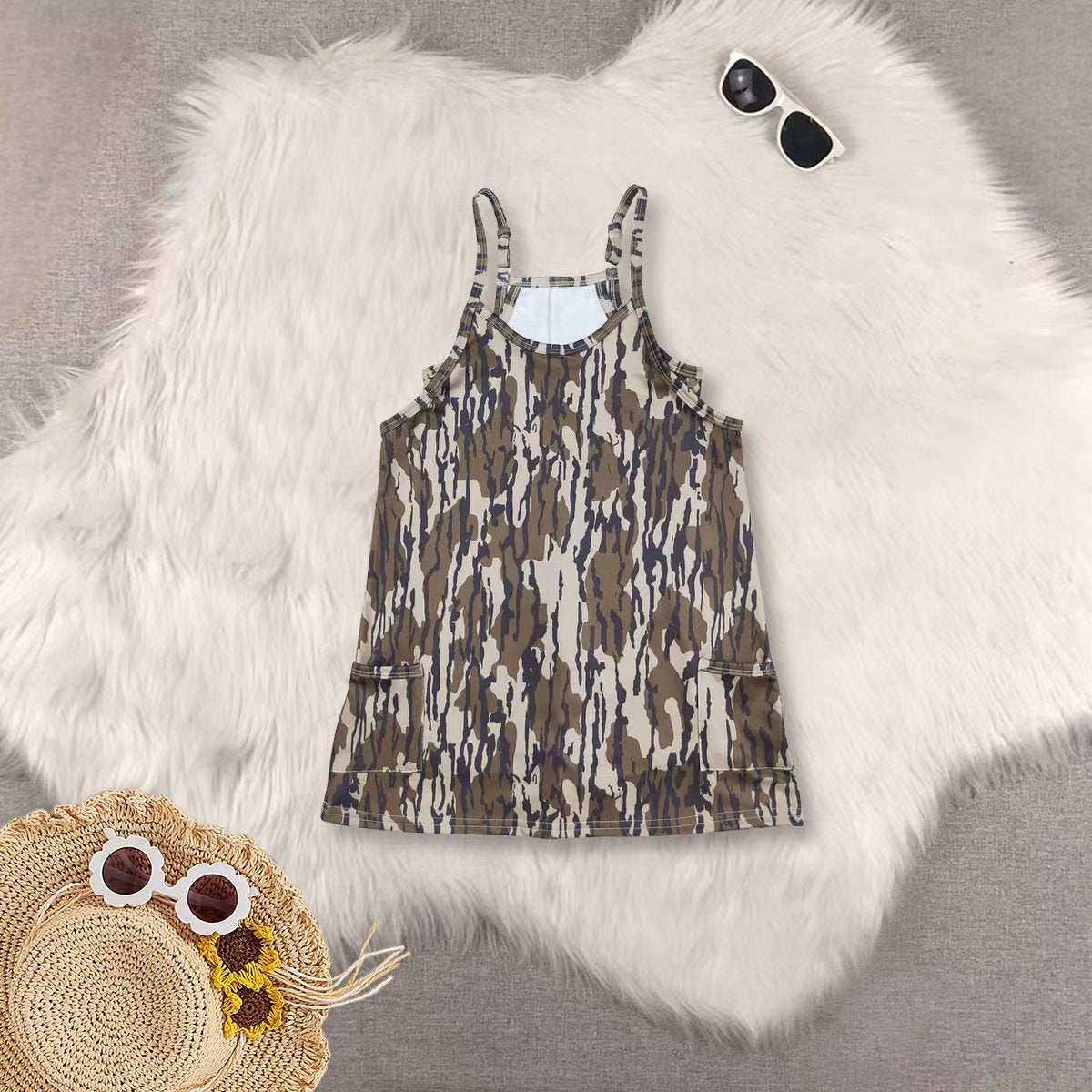 RTS NO MOQ Sibling baby girl clothes camouflage suspender yoga dresses 2