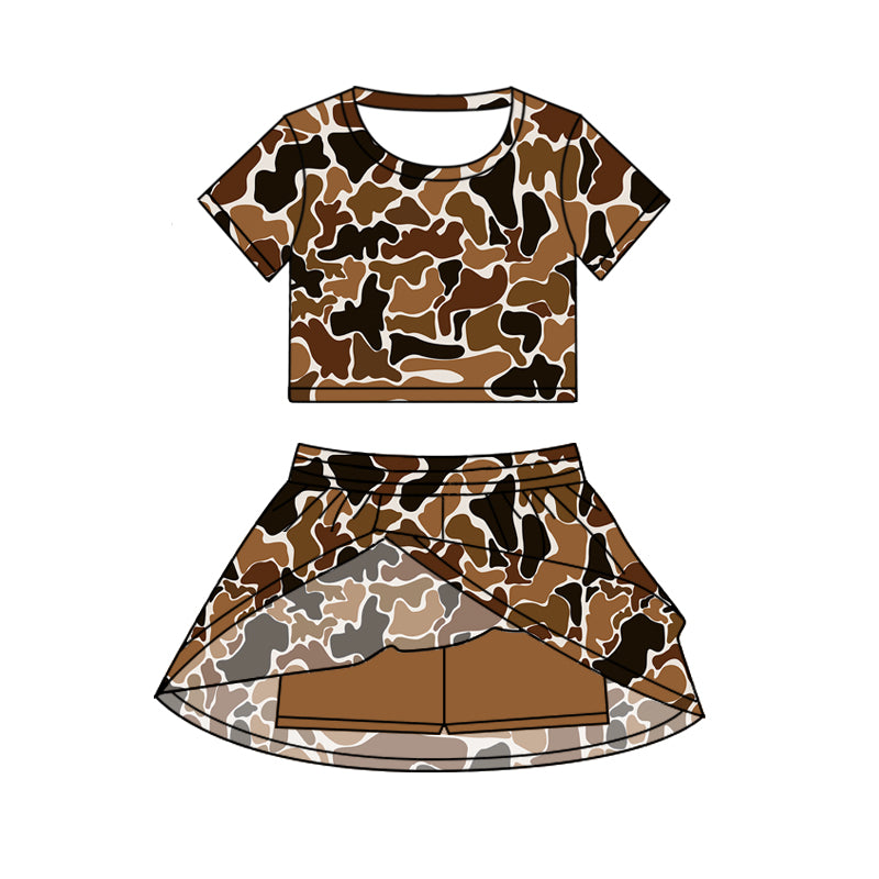 no moq GSD2731 PRE-ORDER baby girl clothes camouflage short sleeve skirts sets-2025.6.20