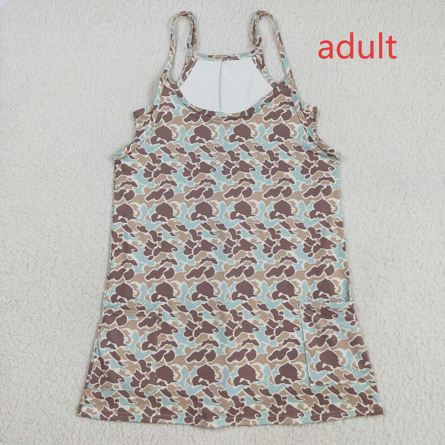 RTS NO MOQ（In Stock) GSD2734 Adult women's light brown and green camouflage pocket beige yoga slip dress