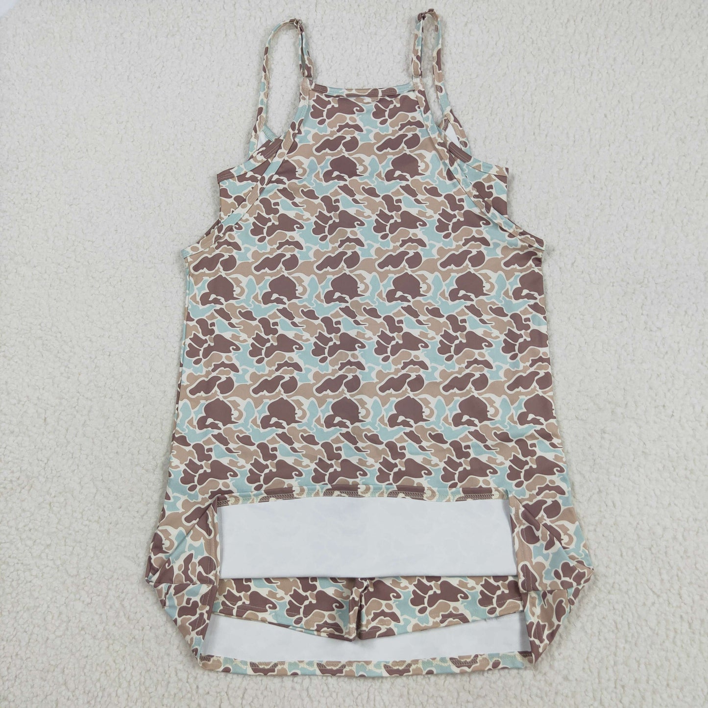 RTS NO MOQ（In Stock) GSD2734 Adult women's light brown and green camouflage pocket beige yoga slip dress