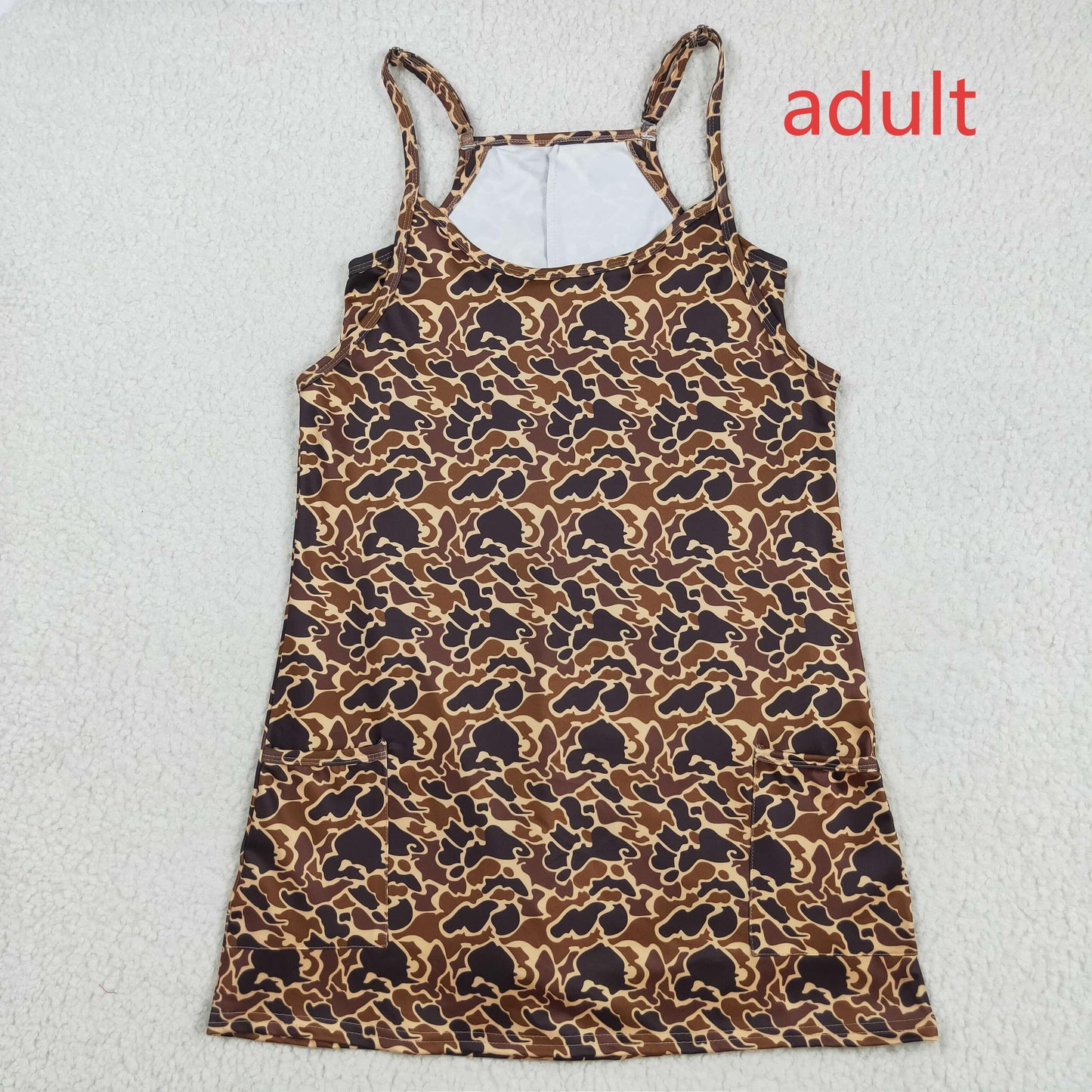 RTS NO MOQ（In Stock) GSD2735 Adult women's brown camouflage pocket yoga slip dress