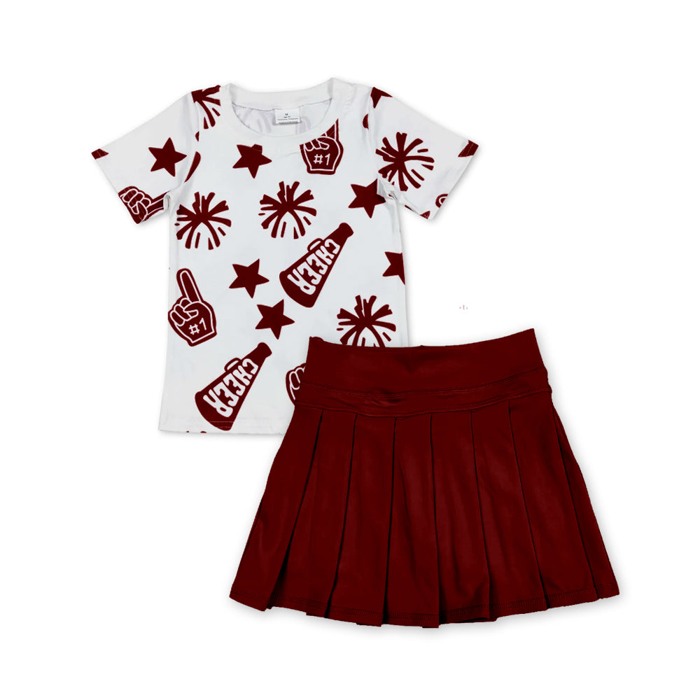 no moq GSD2736 PRE-ORDER baby girl clothes yoga cheer short sleeve skirts set-2025.6.25