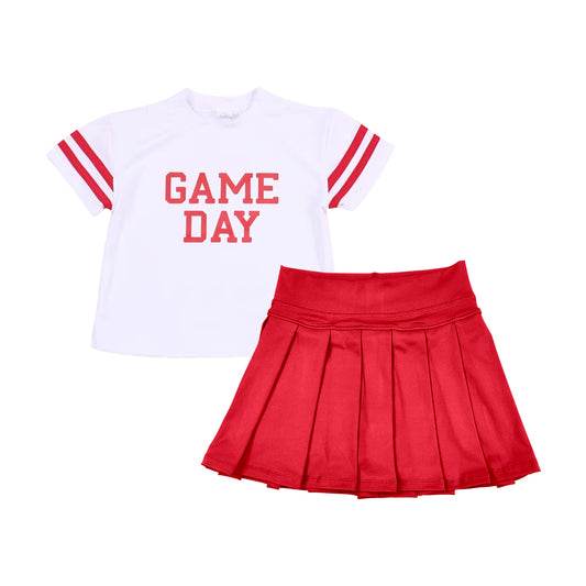 (Pre Order) No moq GSD2742 PRE-ORDER baby girl clothes yoga GAME DAY short sleeve top red skirts set-2025.7.1