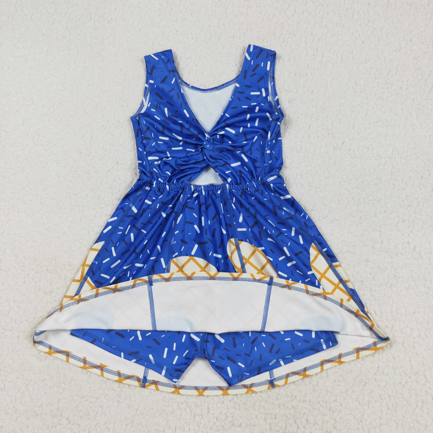 RTS NO MOQ（In Stock) GSD2751 waffle ice cream royal blue yoga sleeveless dress