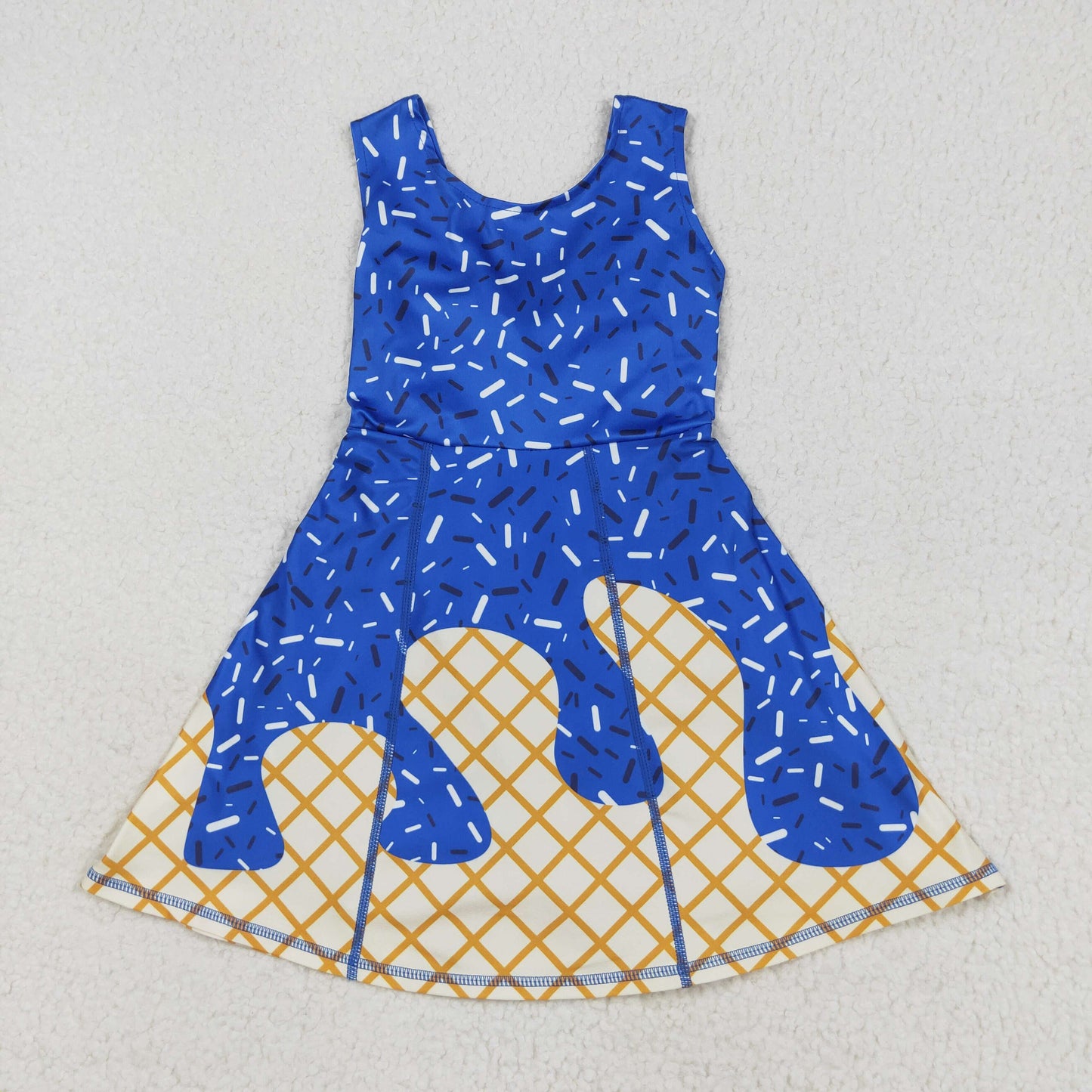 RTS NO MOQ（In Stock) GSD2751 waffle ice cream royal blue yoga sleeveless dress
