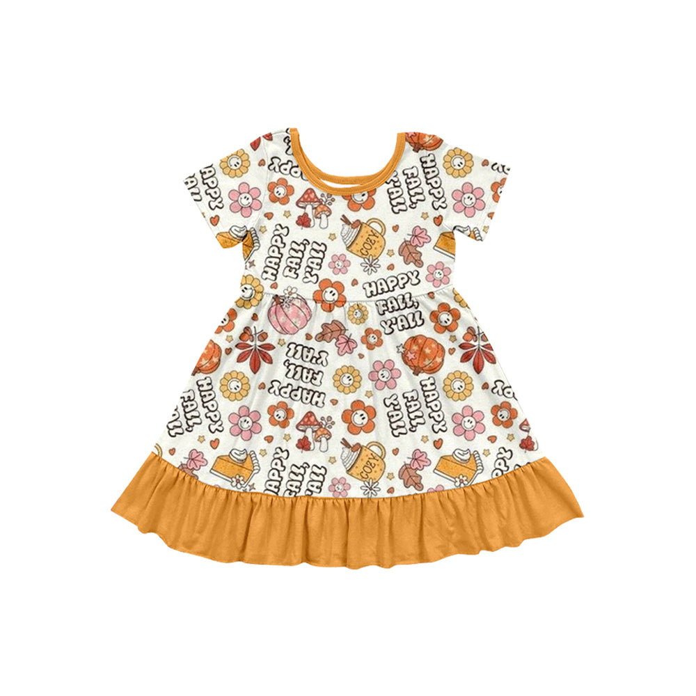 (Pre Order) No moq GSD2756 PRE-ORDER baby girl clothes pumpkin floral orange short sleeve dress-2025.7.5