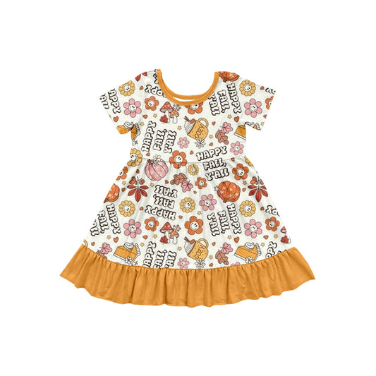 (Pre Order) No moq GSD2756 PRE-ORDER baby girl clothes pumpkin floral orange short sleeve dress-2025.7.5
