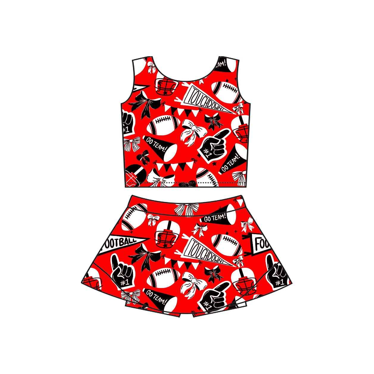 (Pre Order) No moq GSD2709 PRE-ORDER baby girl clothes yoga team red sleeveless skirts set-2025.7.15