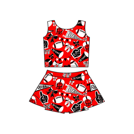 (Pre Order) No moq GSD2709 PRE-ORDER baby girl clothes yoga team red sleeveless skirts set-2025.7.15