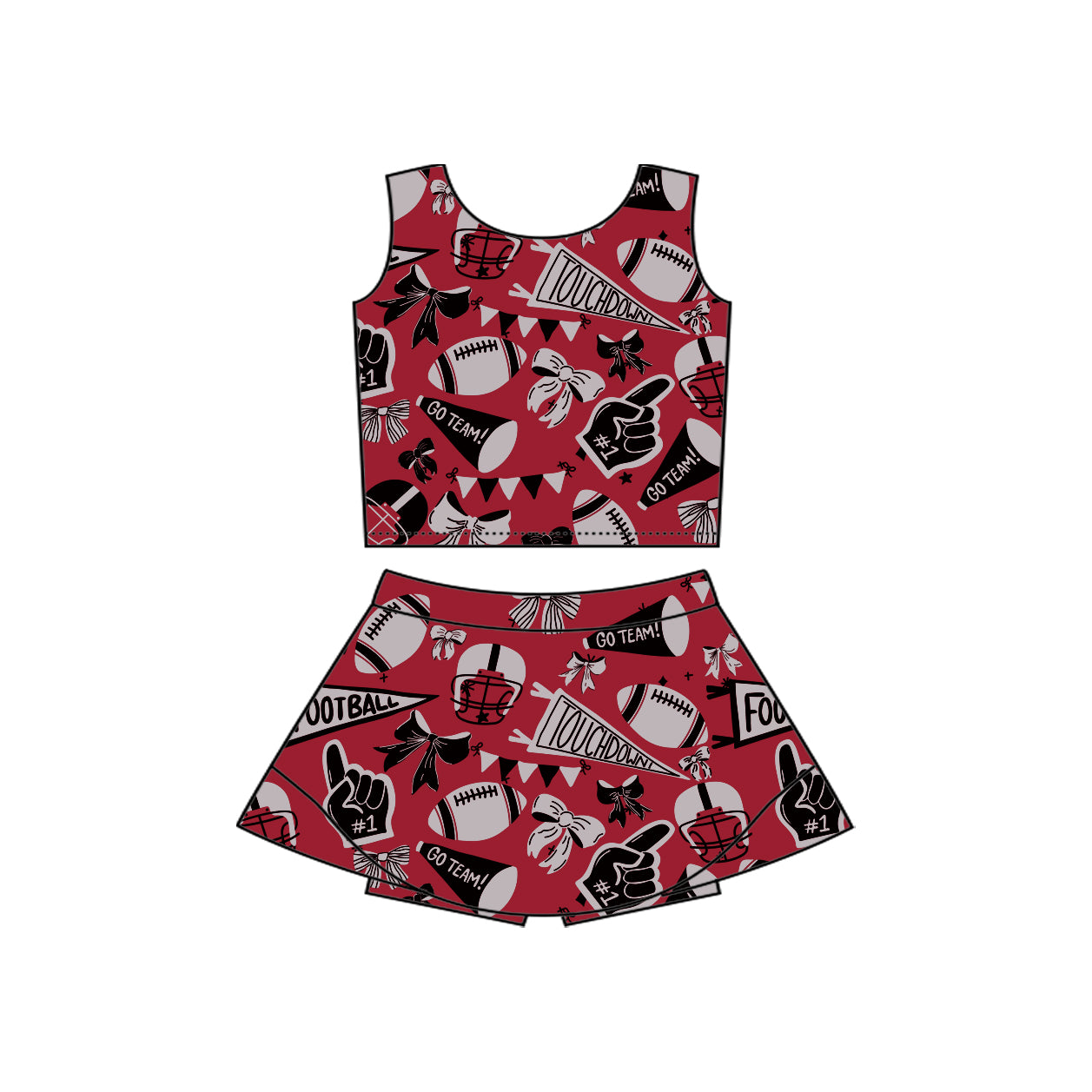 (Pre Order) No moq GSD2764 PRE-ORDER baby girl clothes yoga team brick red sleeveless skirts set-2025.7.15