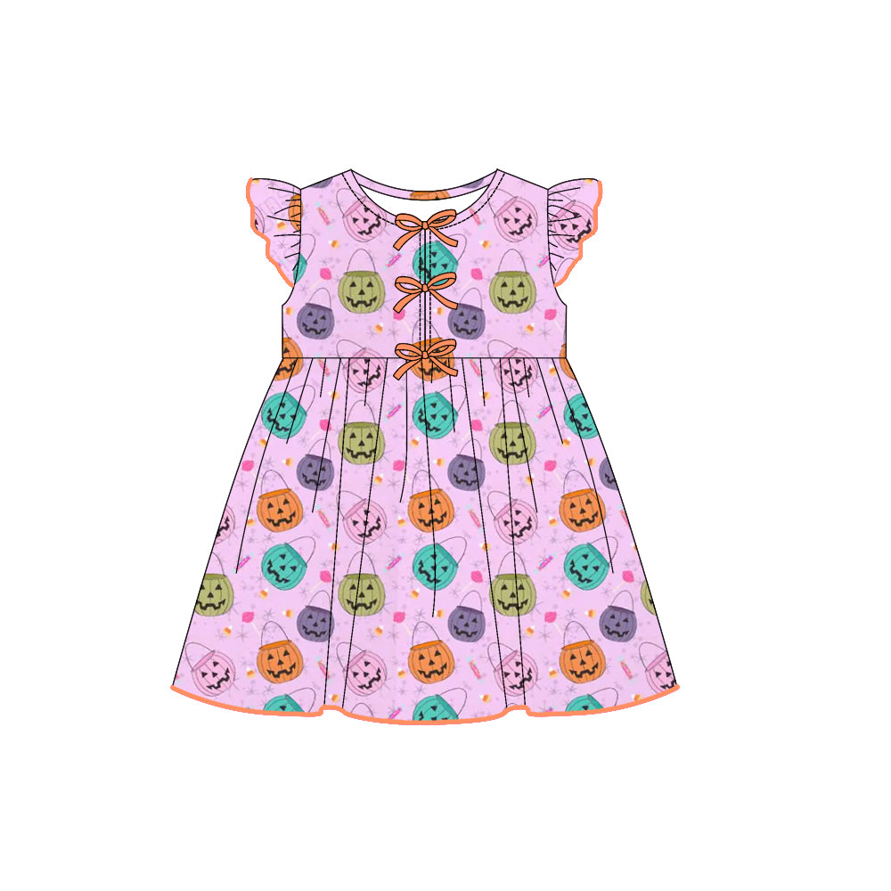 (Pre Order) No moq GSD2771 PRE-ORDER baby girl clothes pumpkin bow flying sleeve dress-2025.7.17