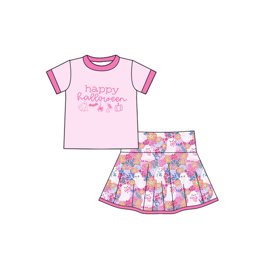 (Pre Order) No moq GSD2773 PRE-ORDER baby girl clothes happy halloween pink short sleeve skirts set-2025.7.18