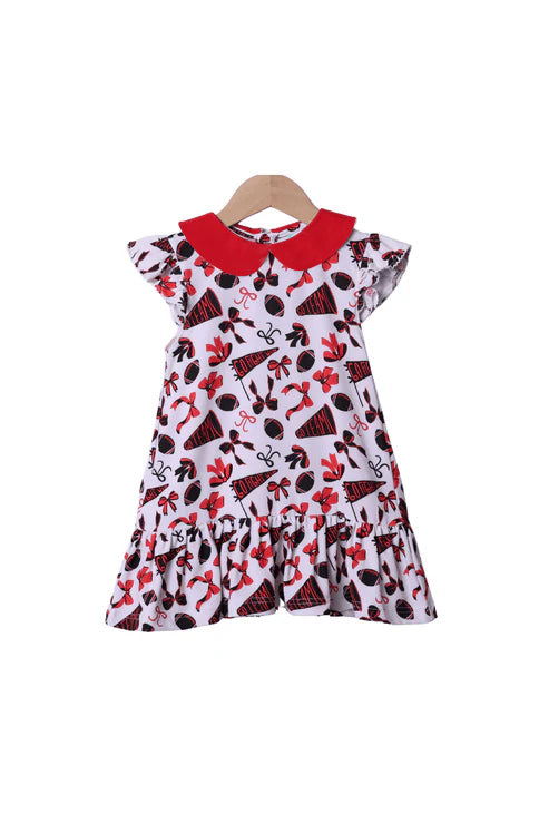 (Pre Order) No moq GSD2783 PRE-ORDER baby girl clothes team bow flying sleeve dress-2025.7.26