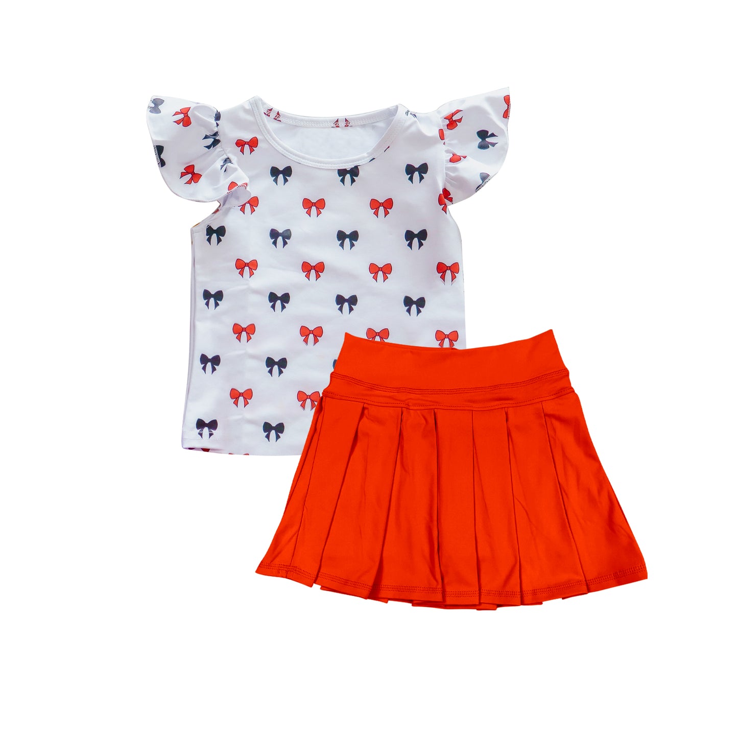 (Pre Order) No moq GSD2790 PRE-ORDER baby girl clothes bow short sleeve orange yoga skirts set-2025.8.5-GT1148+GLK0135