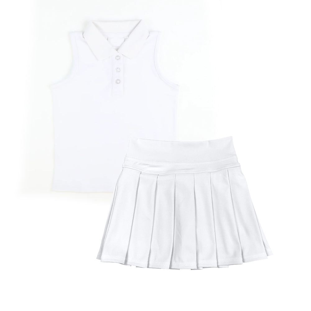 (Pre Order) No moq GSD2793 PRE-ORDER baby girl clothes yoga white sleeveless skirts set-2025.8.11-GT1156+GLK0136