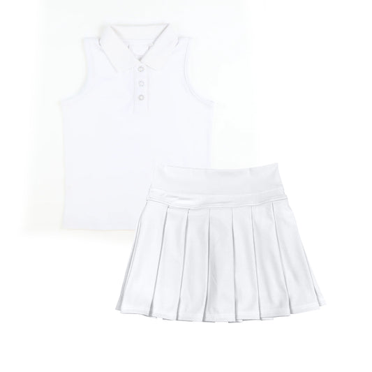 (Pre Order) No moq GSD2793 PRE-ORDER baby girl clothes yoga white sleeveless skirts set-2025.8.11-GT1156+GLK0136