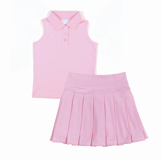 (Pre Order) No moq GSD2794 PRE-ORDER baby girl clothes yoga pink sleeveless skirts set-2025.8.11-GT1157