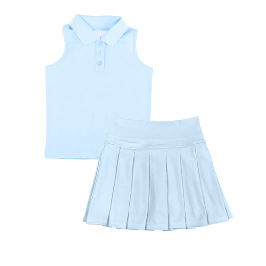 (Pre Order) No moq GSD2795 PRE-ORDER baby girl clothes yoga blue sleeveless skirts set-2025.8.11-GT1158