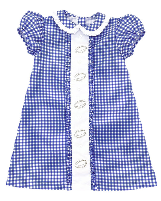 (Pre Order) No moq GSD2800 PRE-ORDER baby girl clothes rugby blue short sleeve dress-2025.8.11