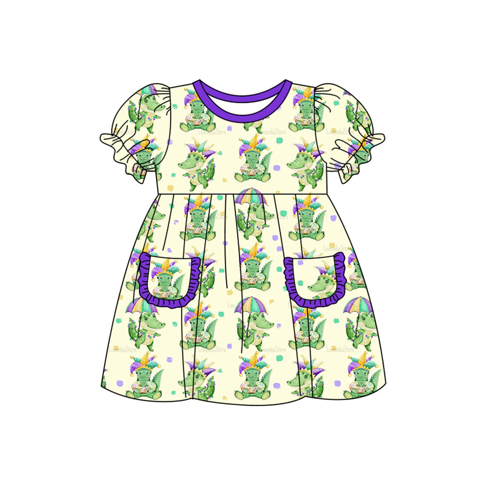 (Pre Order) No moq GSD2806 PRE-ORDER baby girl clothes purple short sleeve dress-2025.9.11