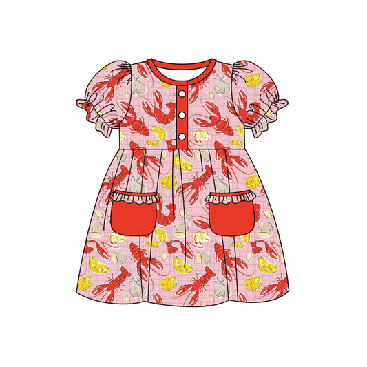 (Pre Order) No moq GSD2811 PRE-ORDER baby girl clothes lobster short sleeve dress-2025.9.15